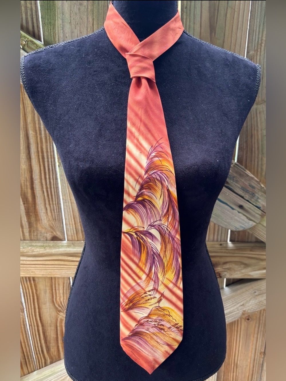 Warm Orange & Yellow Hand Painted Tie Size 53”L - Picture 6 of 6